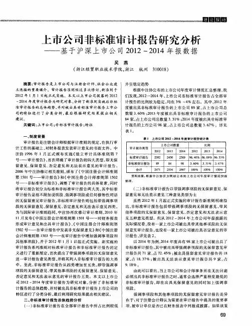 上市公司非标准审计报告研究分析——基于沪深上市公司2012-2014年报数据