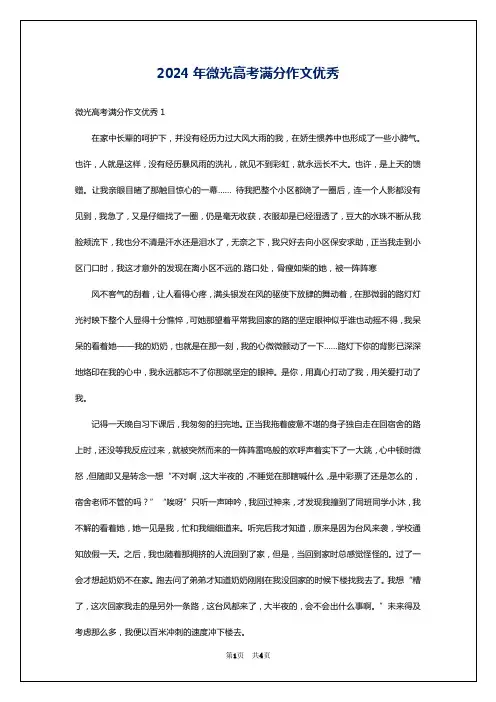 2024年微光高考满分作文优秀