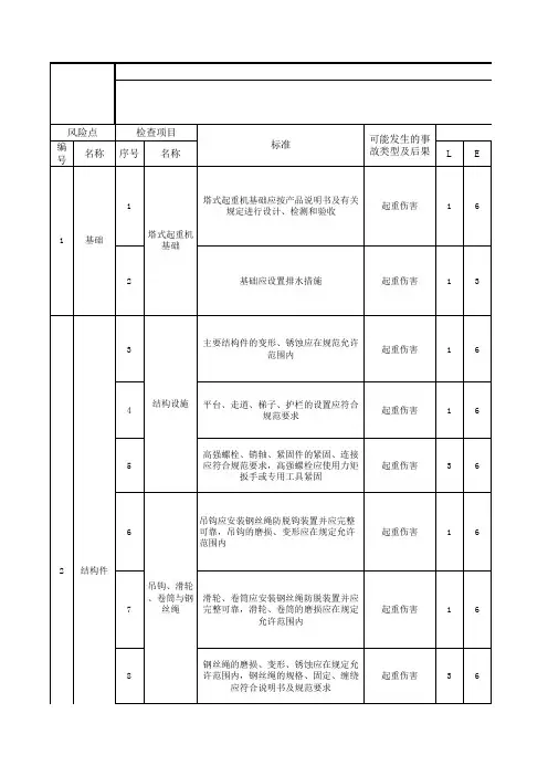 (塔式起重机)设备设施风险分级管控清单