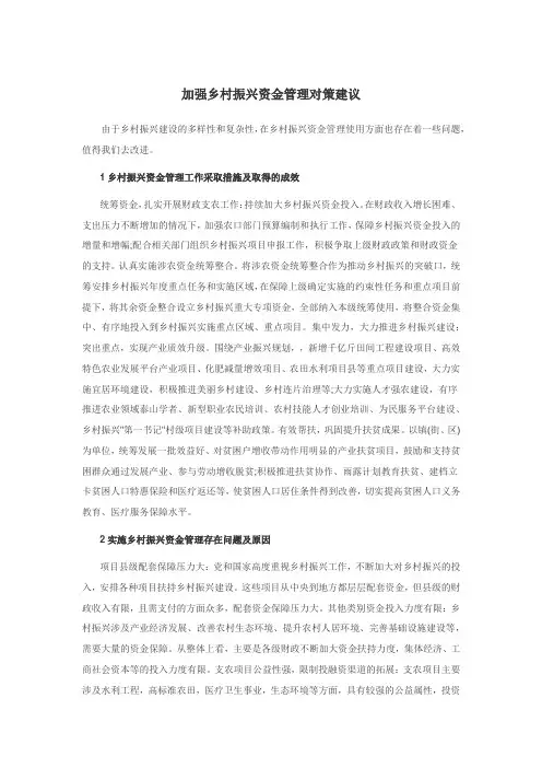 加强乡村振兴资金管理对策建议