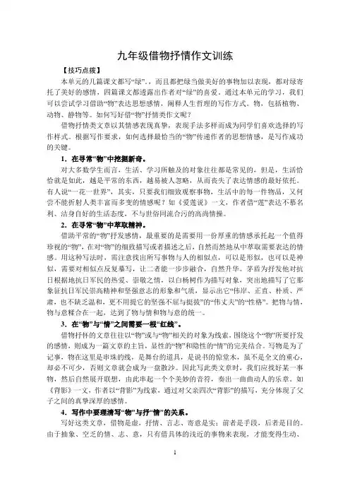 九年级借物抒情作文训练