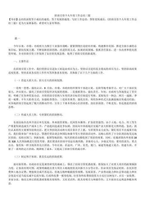 2019最新版招商引资个人年度工作总结三篇