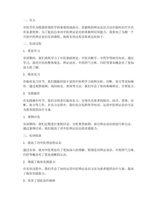 中医辨证论治实训报告总结