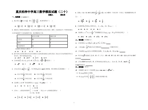 重庆潼南柏梓中学高三数学模拟题二十