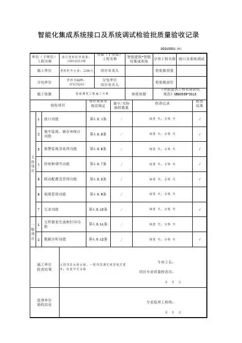 智能化集成系统接口及系统调试检验批质量验收记录