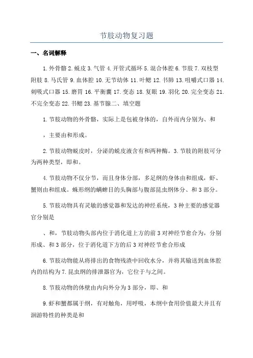 节肢动物复习题