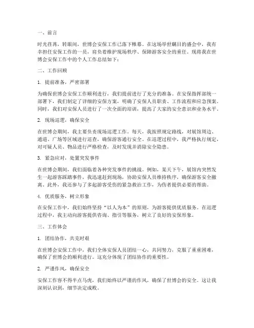 世博会安保个人工作总结
