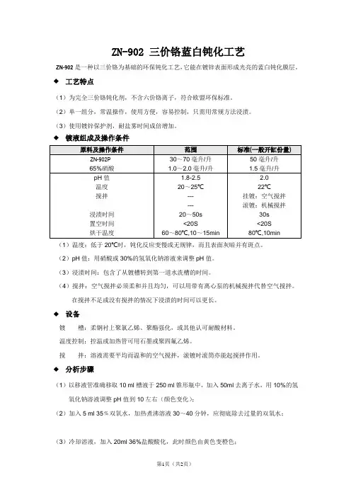 ZN-902三价铬蓝白钝化工艺