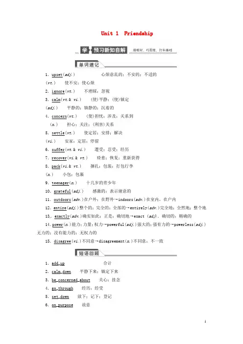 高考英语大一轮复习讲义 Unit 1 Friendship(含解析)新人教版必修1(1)