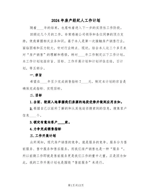 2024年房产经纪人工作计划（5篇）