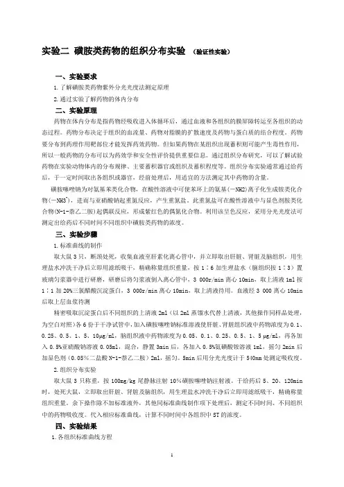 磺胺类药物的组织分布实验