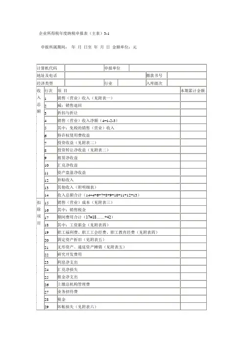 企业所得税年度纳税申报表(主表)3-1