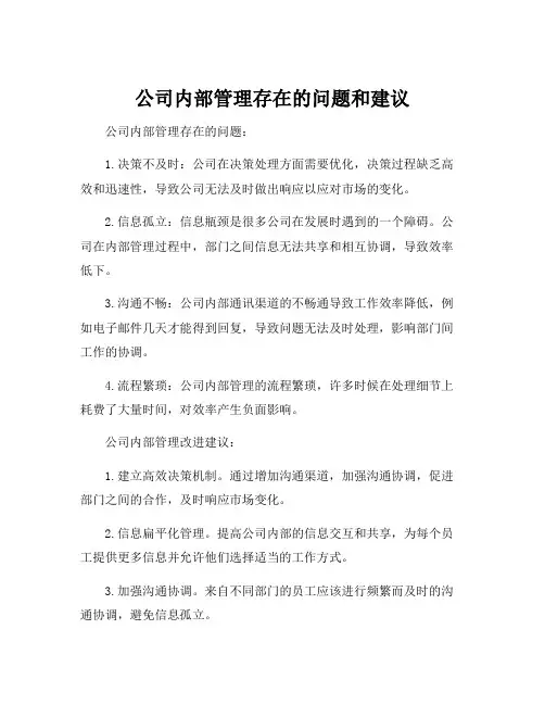 公司内部管理存在的问题和建议