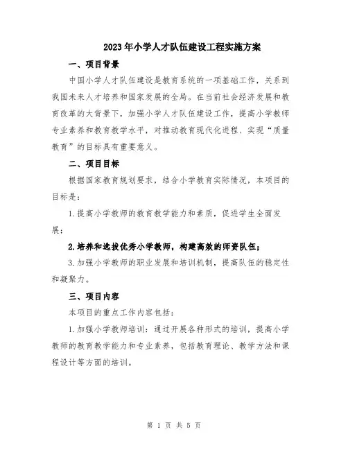 2023年小学人才队伍建设工程实施方案