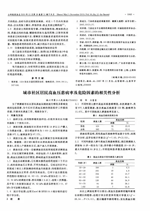 城市社区居民高血压患病率及危险因素的相关性分析