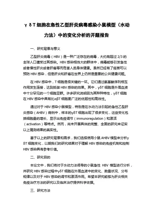 γδT细胞在急性乙型肝炎病毒感染小鼠模型(水动力法)中的变化分析的开题报告