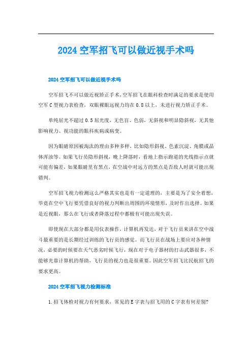2024空军招飞可以做近视手术吗