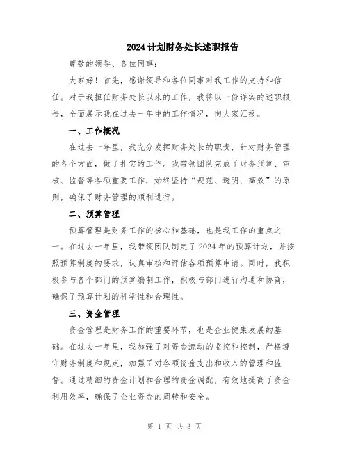 2024计划财务处长述职报告
