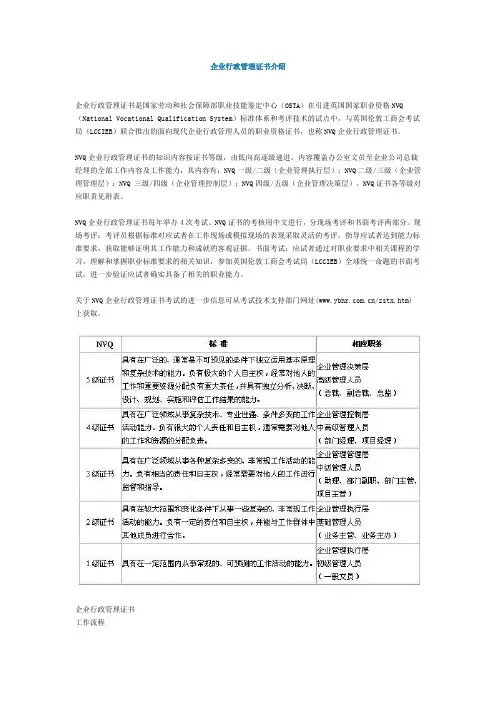 企业行政管理证书介绍