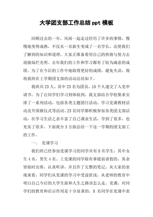 大学团支部工作总结ppt模板