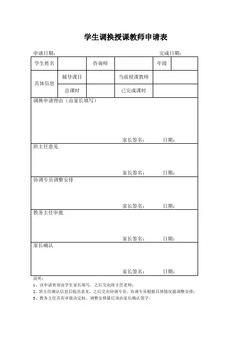 调换授课教师申请表