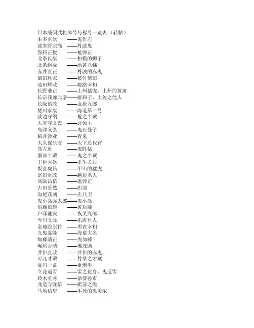 战国武将绰号