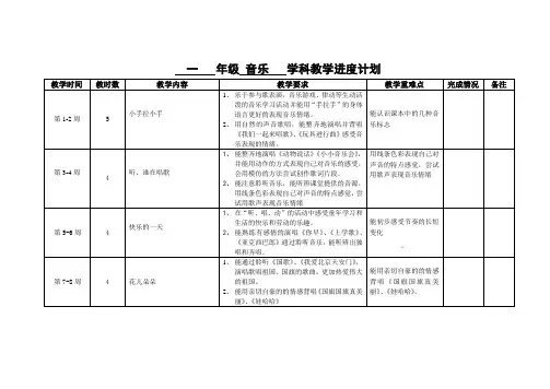 苏教版一年级《音乐》上册《教学进度计划》