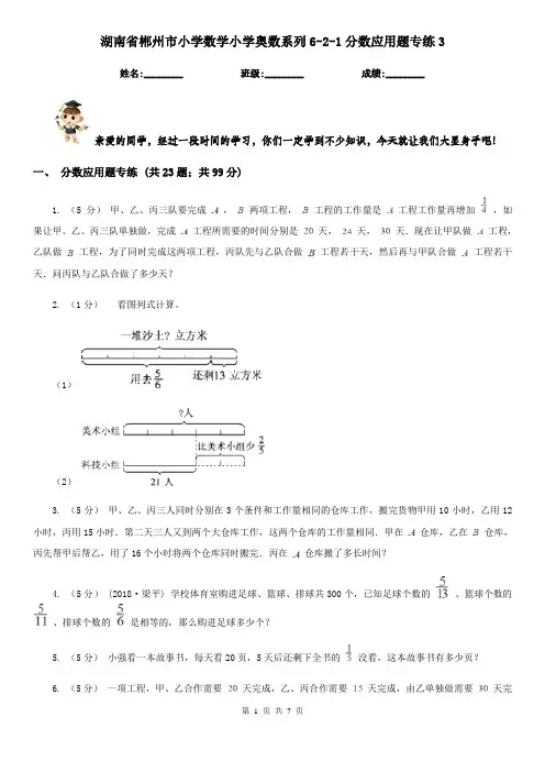 湖南省郴州市小学数学小学奥数系列6-2-1分数应用题专练3