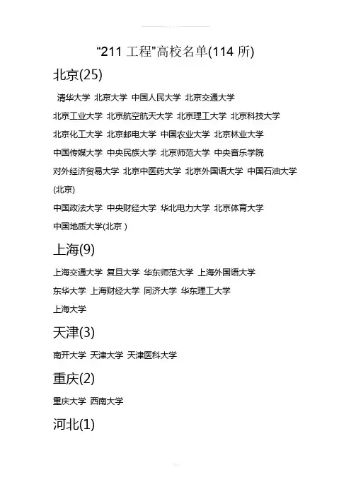 中国211大学名单(按省份分)