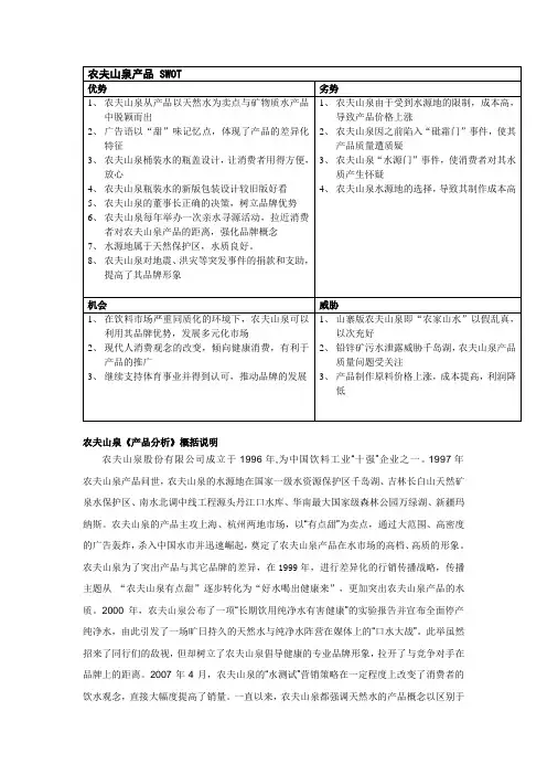 农夫山泉《 产品分析》