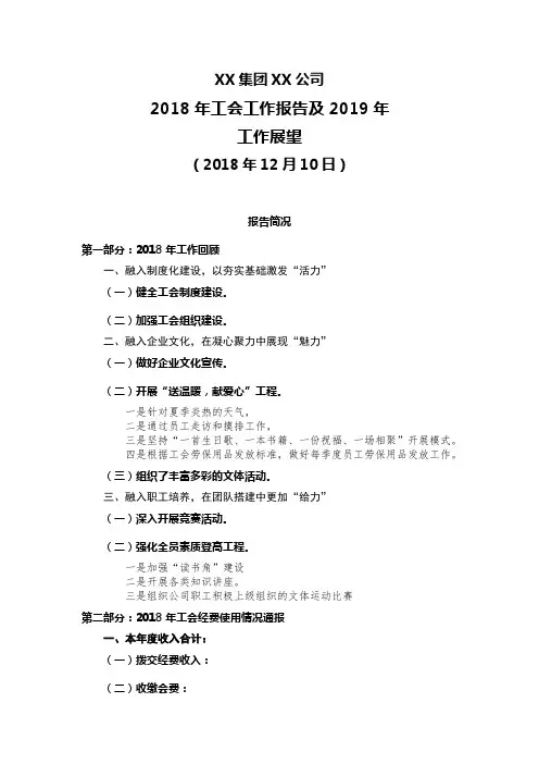 (企业工会报告)某某企业2018年工会工作报告及2019年工作展望(5000+字精品参考范文)