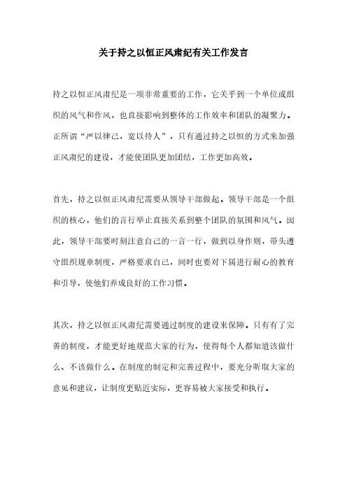关于持之以恒正风肃纪有关工作发言