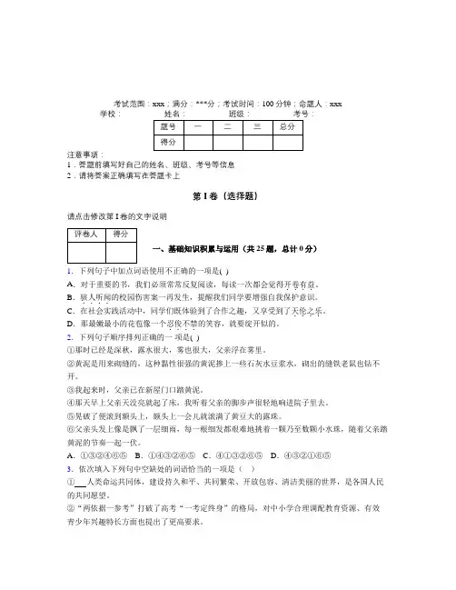 辽宁沈阳市初中中考语文基础知识专项练经典题(提高培优)