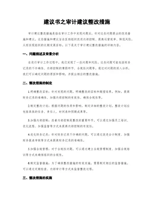 建议书之审计建议整改措施