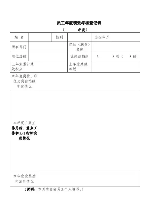 员工年度绩效考核登记表
