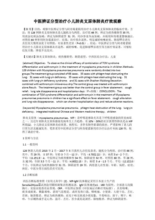 中医辨证分型治疗小儿肺炎支原体肺炎疗效观察