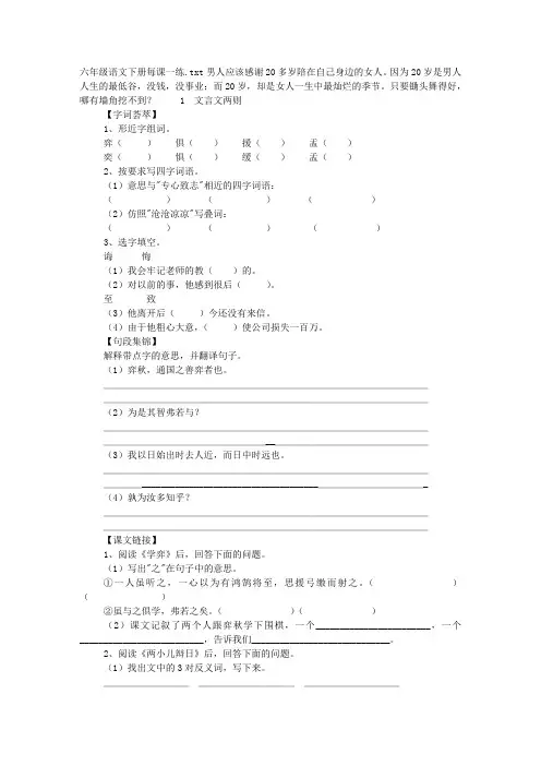 六年级语文下册每课一练