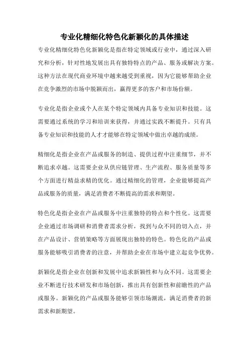 专业化精细化特色化新颖化的具体描述