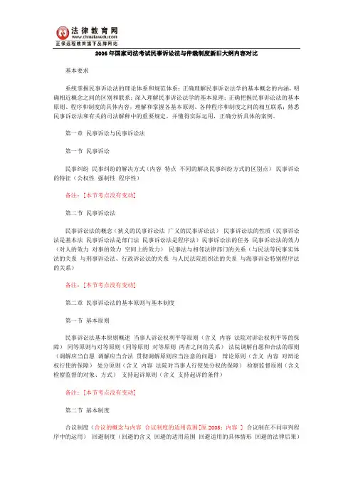 2006年国家司法考试民事诉讼法与仲裁制度新旧大纲内容对比