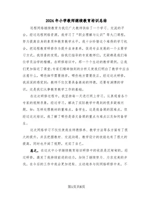 2024年小学教师继续教育培训总结（3篇）