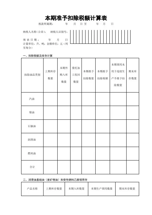 《本期准予扣除税额计算表》