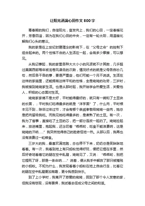 让阳光洒满心田作文800字