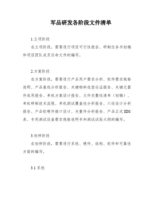 军品研发各阶段文件清单