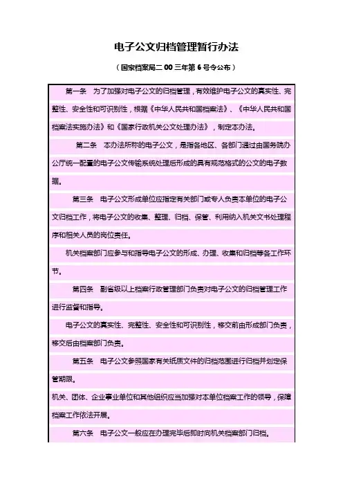 电子公文归档管理暂行办法