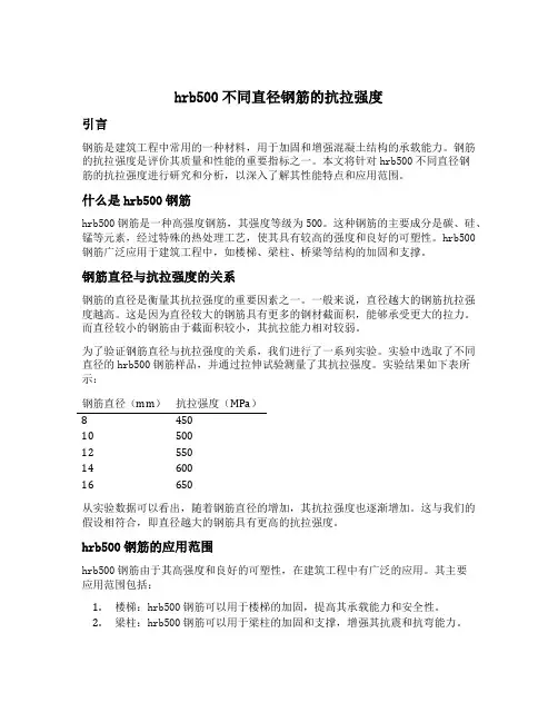 hrb500不同直径钢筋的抗拉强度
