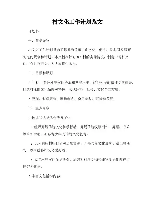 村文化工作计划范文