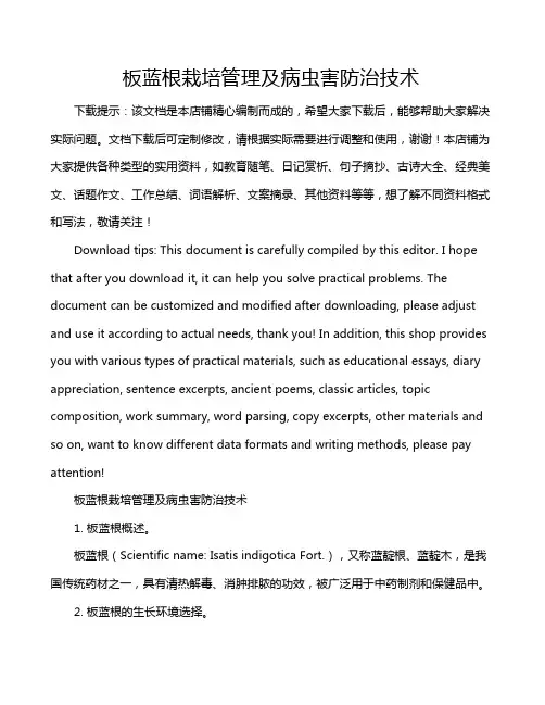 板蓝根栽培管理及病虫害防治技术