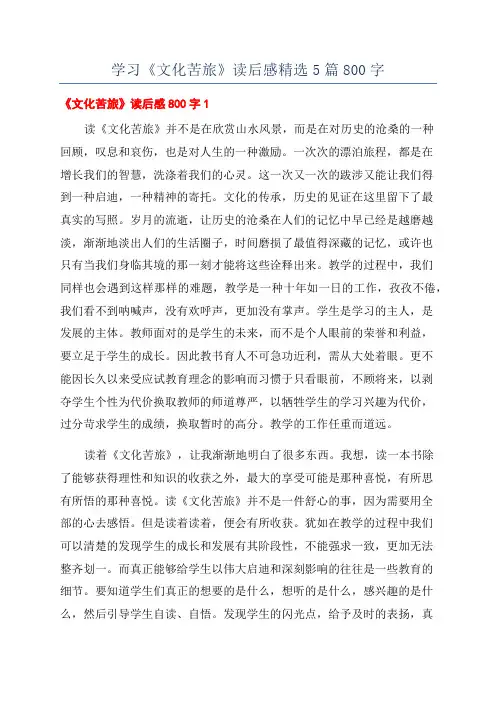 学习《文化苦旅》读后感精选5篇800字