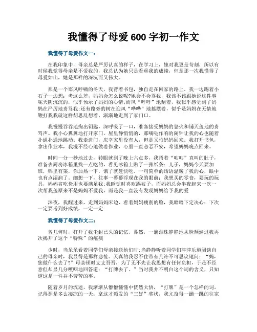 我懂得了母爱600字初一作文