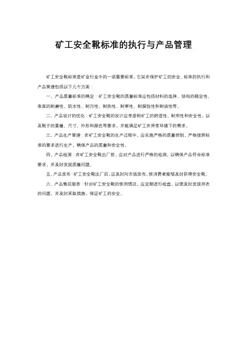 矿工安全靴标准的执行与产品管理
